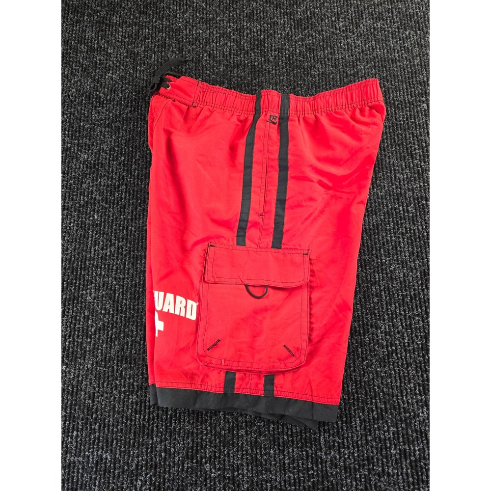 Lifeguard Products Mens Red Cargo Swim Trunks Board Shorts Mesh Lined Large